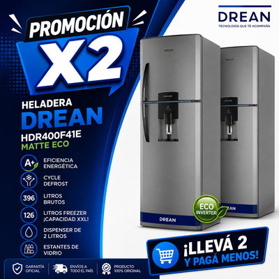 PROMOCIÓN X 2 HELADERA DREAN HDR400F41E MATTE ECO