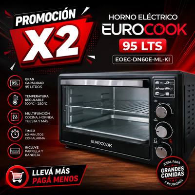 PROMOCIÓN X 2 HORNO ELÉCTRICO EUROCOOK 95 LTS EOEC-DN60E-ML-KI