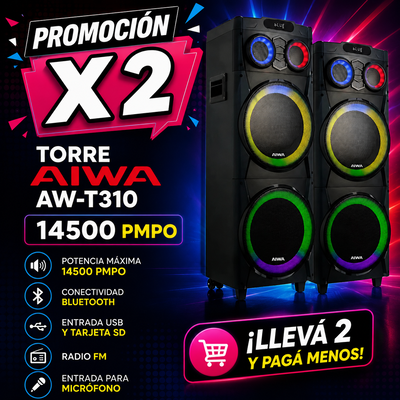 PROMOCIÓN X 2 TORRE AIWA AW-T310 14500 PMPO