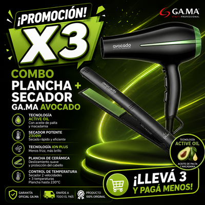 PROMOCIÓN X 3 COMBO PLANCHA + SECADOR GA.MA AVOCADO