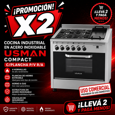 PROMO X 2 COCINA INDUSTRIAL EN ACERO INOXIDABLE USMAN COMPACT  C/PLANCHA P/V R/A