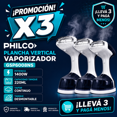 PROMOCIÓN X 3 PLANCHA VERTICAL VAPORIZADOR PHILCO GSP6008NS