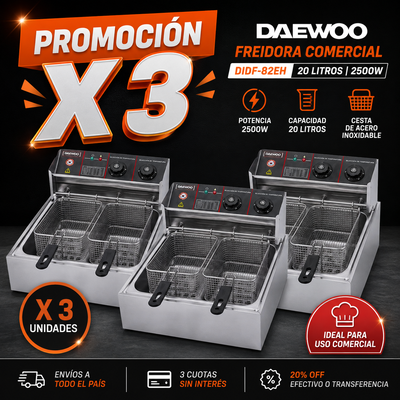 PROMOCIÓN X 3 FREIDORA COMERCIAL DAEWOO DIDF-82EH 20 LITROS 2500W