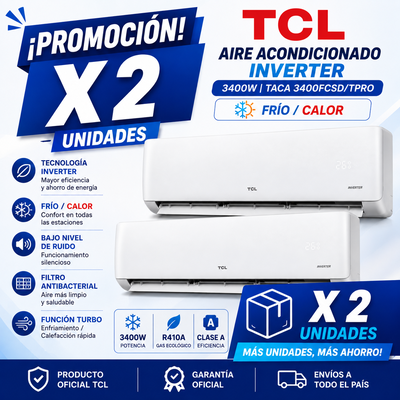 PROMOCIÓN X 2 AIRE ACONDICIONADO TCL INVERTER 3400W TACA 3400FCSD/TPRO