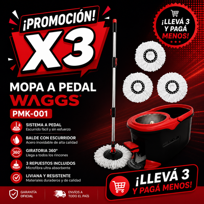 PROMO X 3 MOPA A PEDAL WAGGS ROJA PMK-001