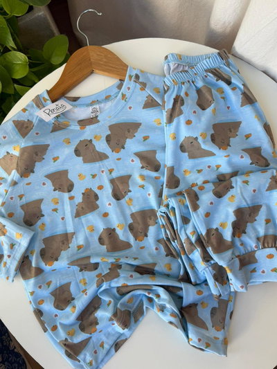 Pijama Algodón Capybara Celeste - (Unisex)