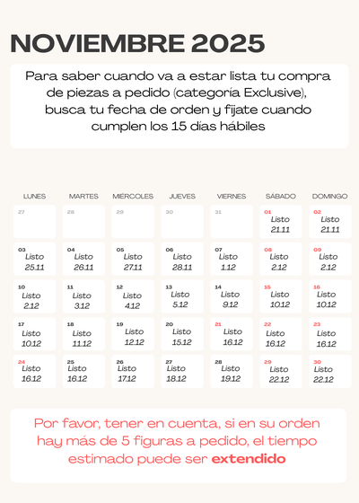 Fechas de preparación de los pedidos Exclusivos