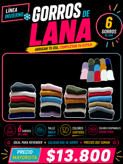 GORRO DE LANA PACK x6