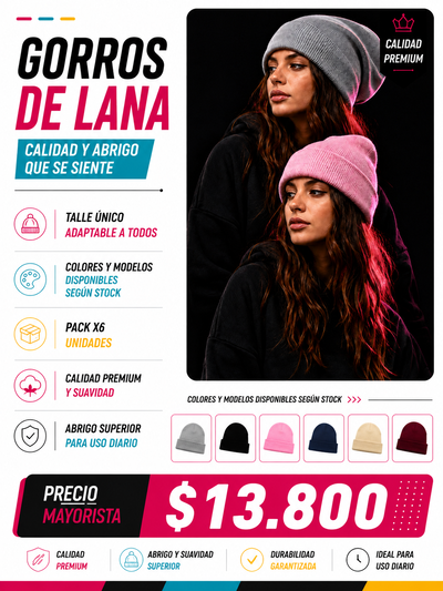 GORRO DE LANA PACK x6