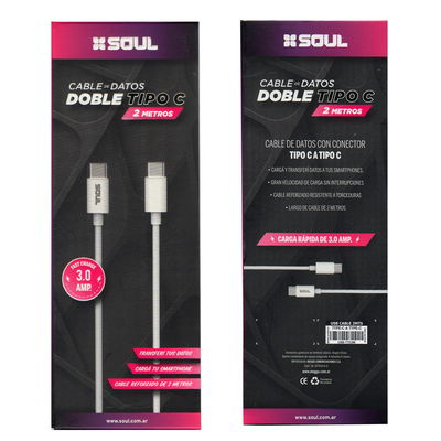 CABLE USB TIPO C A TIPO C 2M SOUL