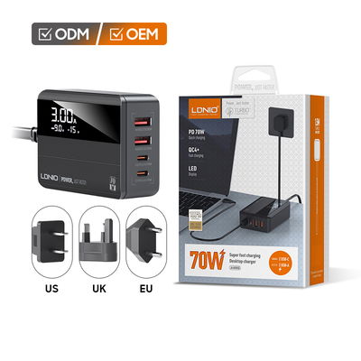 ESTACION DE CARGA ESCRITORIO A4808Q 70W 2 USB C+PD 2 USB QC4+