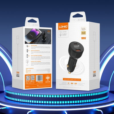 CARGADOR DE AUTO C101 100W USB C + PD QC3.0 + CABLE USB 1M