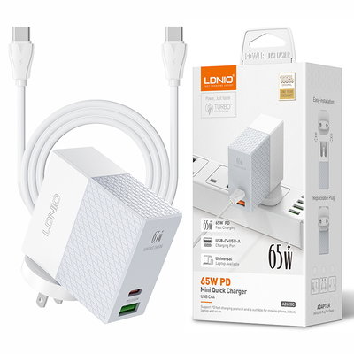 CARGADOR DE PARED A2620C 65W USB C+PD USB QC3.0 + CABLE USB 1M
