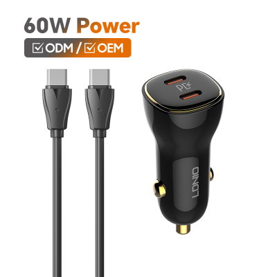 CARGADOR DE AUTO C104 60W DUAL USB C + CABLE 1M