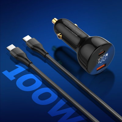 CARGADOR DE AUTO C101 100W USB C + PD QC3.0 + CABLE USB 1M