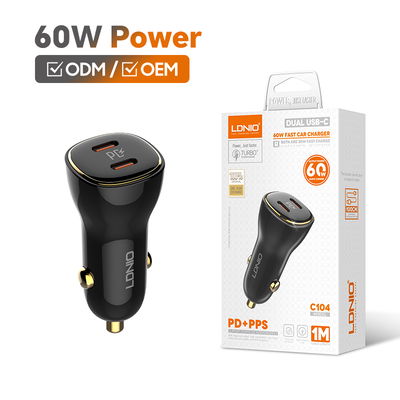CARGADOR DE AUTO C104 60W DUAL USB C + CABLE 1M