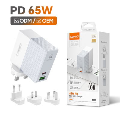 CARGADOR DE PARED A2620C 65W USB C+PD USB QC3.0 + CABLE USB 1M