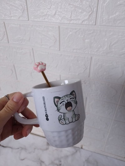 Taza de cerámica con cuchara🐾