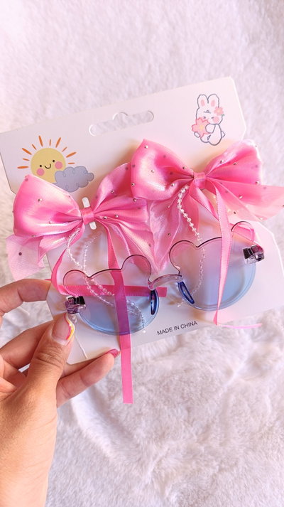 Set infantil 2 moños + lentes osito x1