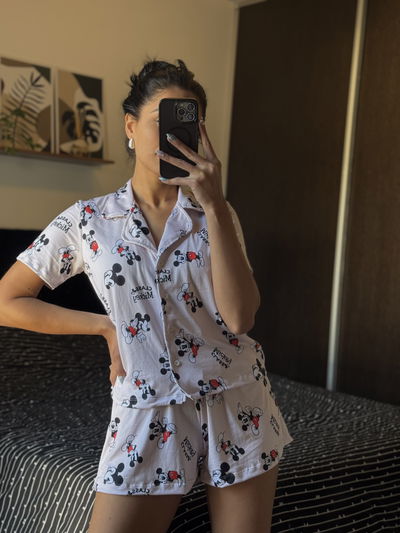 CAMISERO CORTO ADULTO MICKEY CREMA