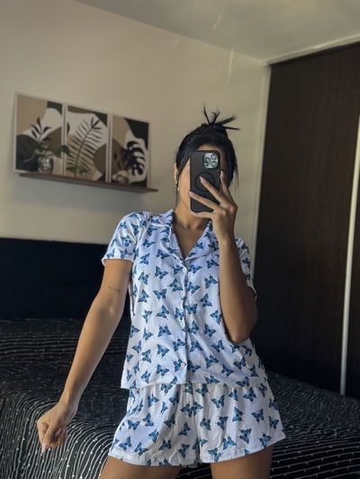 CAMISERO CORTO ADULTO MARIPOSAS AZULES