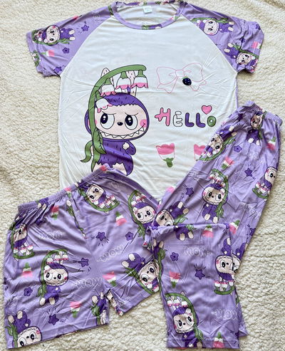 PIJAMA 3 PIEZAS ADULTO IMPORTADO  LABUBU LILA