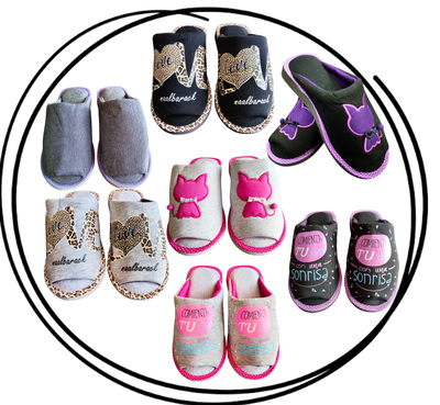 Pack x6 o x12 Pantufla dama verano jersey bordadas/estampadas premium punta abierta 35/40