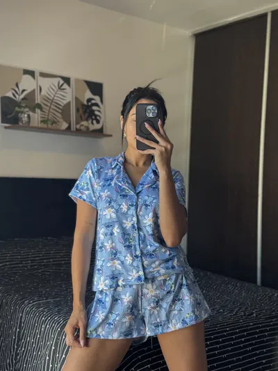 CAMISERO CORTO ADULTO STITCH FLORES