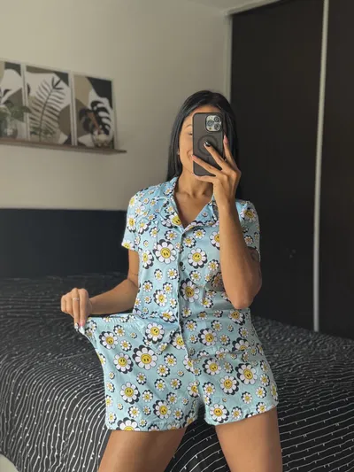 CAMISERO CORTO ADULTO MARGARITAS VERDE