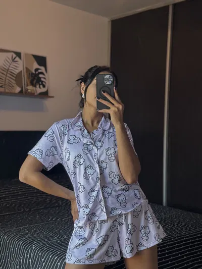 CAMISERO CORTO ADULTO KITTY ROSA