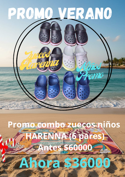 Promo combo zuecos niños HARENNA (6 pares)