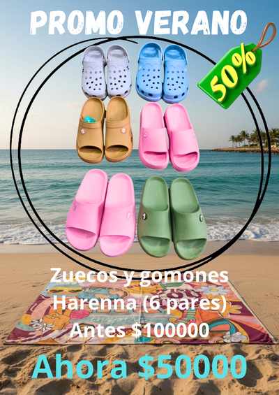 Promo combo zuecos y gomones HARENNA (6 pares)