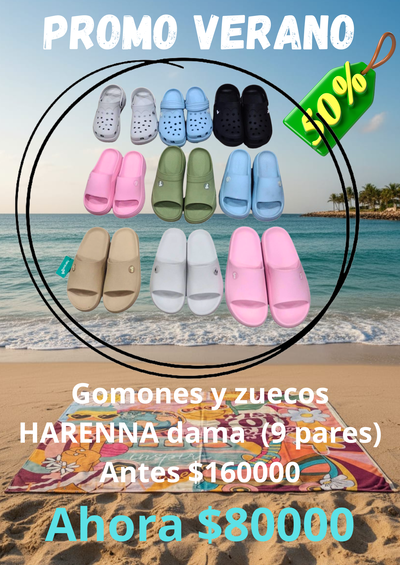 Promo combo gomones y zuecos HARENNA dama  (9 pares)