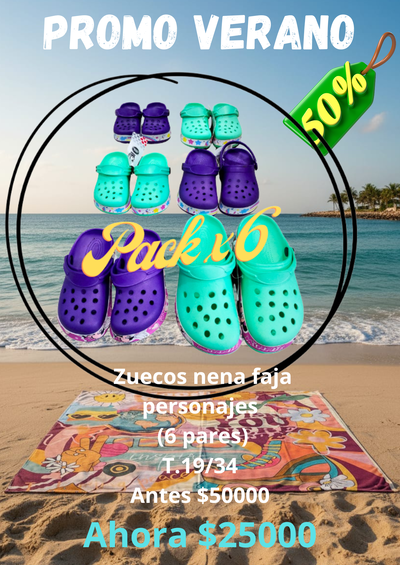 pack x6 Zueco faja personajes nenas 19/34 de eva Ultra Livianos 