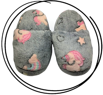 Pantuflon animado premium luminoso unicornio gris