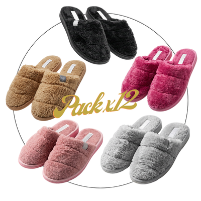 Pack x12 Pantufla dama peluche SV punta cerrada 35/40