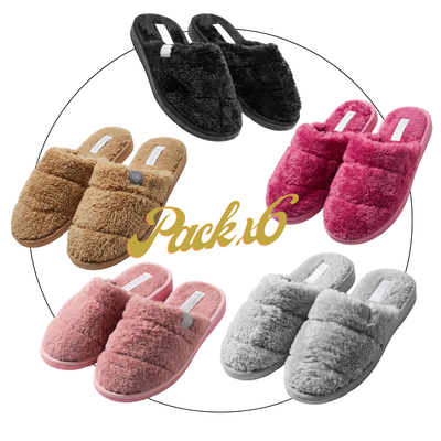 Pack x6 Pantufla dama peluche SV punta cerrada 35/40