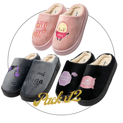 pack x12 Pantufla Panda dama clásica base goma con abrigo 35/40