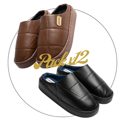 pack x12 Pantufla Panda dama cuerina base goma con abrigo 35/40