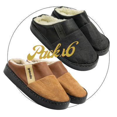 pack x6 Pantufla Panda clásica base goma con abrigo 39/44