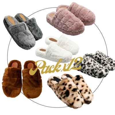 pack x 12 Pantuflon simil piel de conejo punta cerrada 35/40