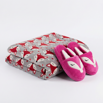 Manta Soft Premium + Pantuflas a Juego ZORRITO FUCSIA (Diseños Exclusivos PC)
