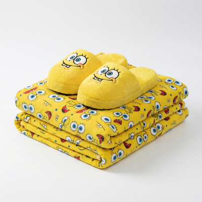 Manta Soft Premium + Pantuflas a Juego BOB ESPONJA (Diseños Exclusivos PC)
