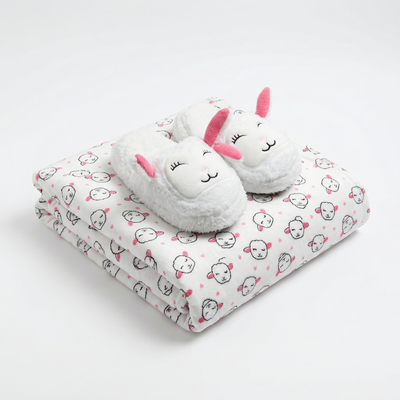 Manta Soft Premium + Pantuflas a Juego OVEJITA BLANCA(Diseños Exclusivos PC)