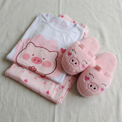 Set pijama modal Soft + Pantuflas a Juego chanchito  (Diseños Exclusivos PC)