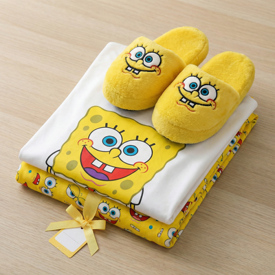 Set pijama modal Soft + Pantuflas a Juego Bob esponja  (Diseños Exclusivos PC)