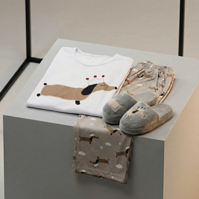 Set pijama modal Soft + Pantuflas a Juego perrito salchicha  (Diseños Exclusivos PC)