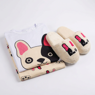 Set pijama modal Soft + Pantuflas a Juego Bull Dog  (Diseños Exclusivos PC)