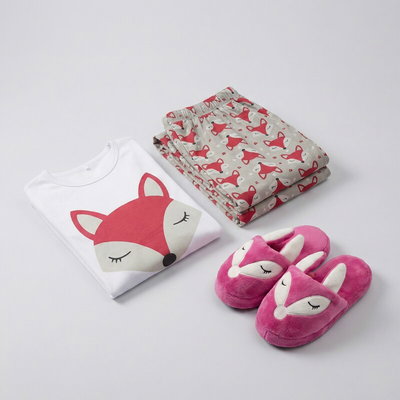 Set pijama modal Soft + Pantuflas a Juego Zorrito fucsia (Diseños Exclusivos PC)