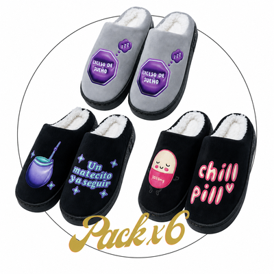 pack x6 Pantufla Panda dama clásica base goma con abrigo 35/40